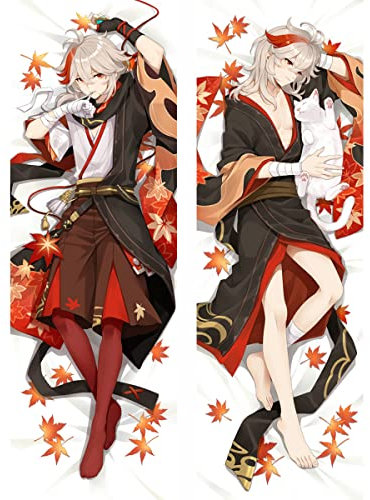 Anime Kissenbezug Manga Kissenhülle Dakimakura Für Kaedehara Kazuha,Seitenschläferkissen Bezug Langer Kissenbezug Doppelseitige Muster Pillowcase,Peachskin-150x50cm