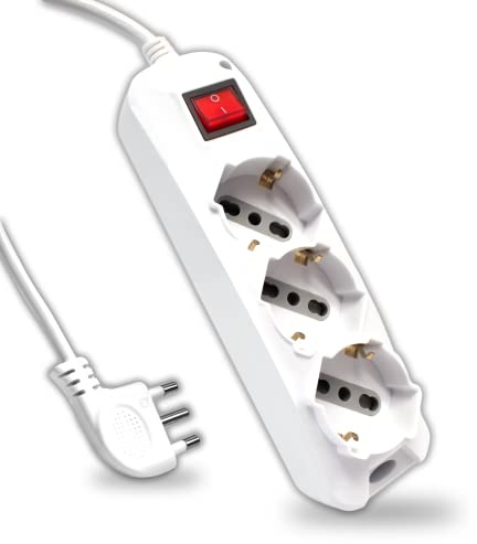 V-TAC Ciabatta Multipresa Elettrica con Interruttore e Cavo da 1,5 Metri - 3 Prese 10/16A Bipasso + Schuko - Spina 16A - Presa Elettrica per Casa, Ufficio, Negozio - Bianco