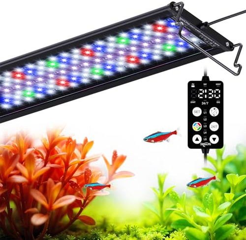 Seaoura Éclairage Aquarium, Aluminium Lampe LED d’Aquarium a Spectre Complet avec Minuterie, Mémoire de Mise Hors Tension, 8 Couleurs, 20 Luminosité pour Aquarium Planté d’eau Douce (90-106cm)