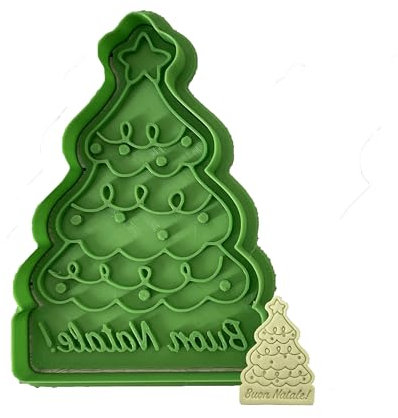 Tagliabiscotti.it - Tagliabiscotti Albero con scritta Buon Natale - Cookies cutter - Stampo per creare biscotti o decorazioni torte in pasta di zucchero a tema natalizio - 10cm x 7cm x1,2cm