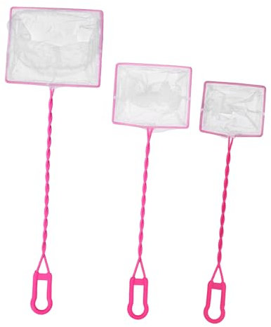 BUGUUYO 3 Pcs Fishing Net for Aquarium Pink Fine Mesh Scoop Net Sturdy Iron Wire Core Handle Suitable for Freshwater and Saltwater Fish Tank