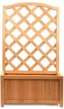 Large Rectangular Planter Box with Trellis – Raised Wooden Planter for Garden Outdoor PClimbing Plants Flower Raised Bed Wooden Planters for Flowers Herbs & Vegetables