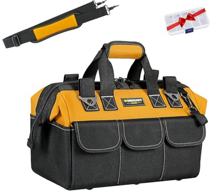 WINHUNT Werkzeugtasche mit breiter Öffnung, wasserdichte Werkzeugaufbewahrung, Elektriker-Werkzeugtasche mit verstellbarem Schultergurt, 15 Zoll, Gelb