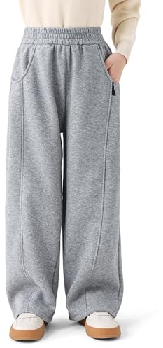 KAKU NANU Flickbyxor dra upp vida ben elastisk midja fritidsbyxor med fickor stretchmaterial 5–13 år, GRÅ, 158