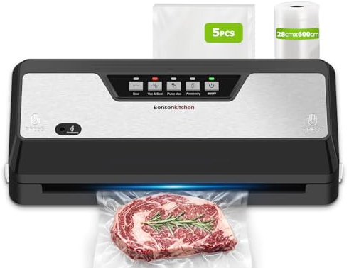 Bonsenkitchen Envasadora al Vacio 125W, Cortador Integrado, VS3019
