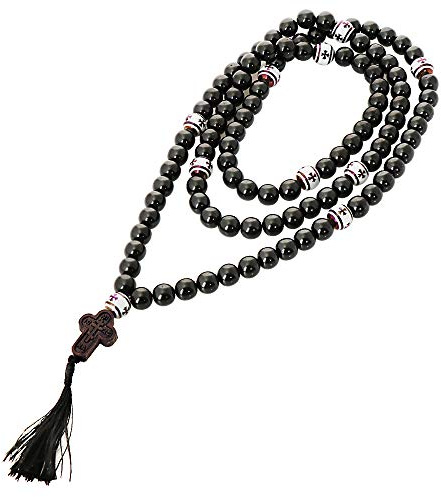 NKlaus Rosario hecho a mano granate collar de oración ámbar negro 100 bolas 36140