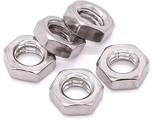 1/4-20 UNC Stainless Steel Thin Hex Nuts Hexagon Jam Nuts, 304 Stainless Steel 18-8, Full Thread, Coarse Thread, 50 PCS