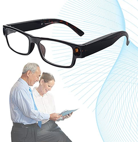 ZhiLianZhao Occhiali Lettura con Luce, Reading Glasses con Ricarica USB, Luci LED, Non Facile Rompere, Facile Trasportare, Come ausili visivi Lettura per Gli Anziani,Marrone,+3.0