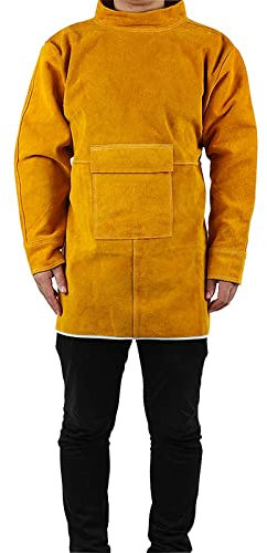 VIGAN Cowhide Work Clothes Apron Welding Protective Clothing Heat And Fire Resistant Welders Clothing Welding Apron With Sleeves (85CM)