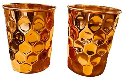 Lot de 2 gobelets en cuivre pur de qualité supérieure (diamant, 300 ml)