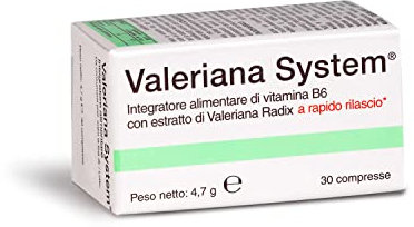 Valeriana System, Integratore Alimentare a Base di Valeriana e Vitamina B6, Rimedio Naturale per Ansia e Insonnia, Favorisce il Rilassamento, Confezione da 30 Compresse, 20 g