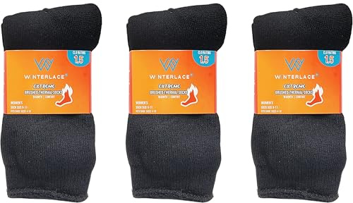 3 Pairs Mens Thermal Socks, Brushed Interior Warm Winter Thick Heavy Duty Cushioned Crew Sock, Bulk Pack (Black)