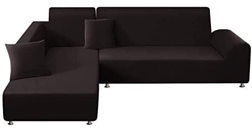 ShowyLive Juego de 2 Funda Chaise Longue Izquierdo/Derecho Ajustables Funda Cubre Sofá Chaise Longue Elásticas para Forma L Extraíbles Lavables (1 Plazas+2 Plazas, Negro)