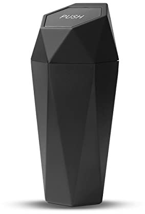 CGEAMDY Mini Cestino per Auto Portabicchieri, Plastica Bidone Della Spazzatura con Coperchio, Piccolo Contenitore di Rifiuti del Veicolo a Prova di Perdite, Pattumiera per Ufficio Casa (Nero)