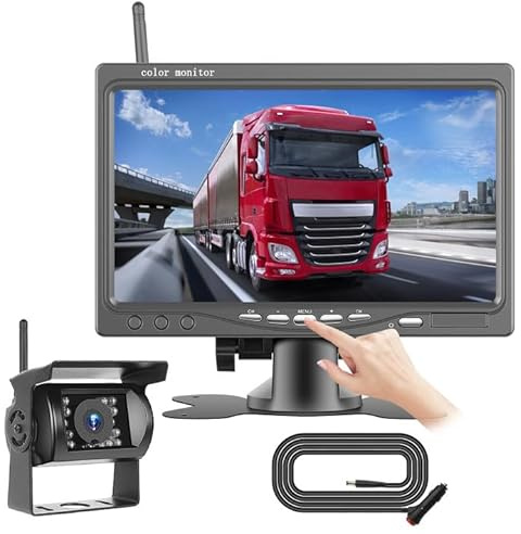 Hikity Wireless Retrocamera per Auto 7 Pollice LCD IPS Monitor Schermo Telecamera Retromarcia Impermeabile Telecamera Posteriore Visione Notturna per 12V-36V Camion/Camper/Rimorchi/Bus