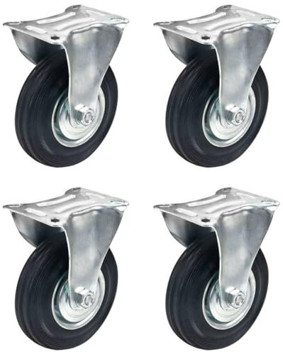 ACAN Tradineur - Pack de 4 ruedas fijas para muebles, 4 pulgadas, hierro y goma, incluyen placa de montaje, rueda de transporte para carritos, mesas, industrial, Ø 100 mm