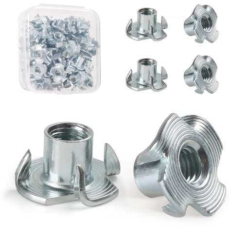 FOMGIIN Einschlagmuttern M4 X 8mm, 50 Stück Gewindeeinsatz Einschlagmutter Schlagmuttern,Kohlenstoffstahl Einschraubmutter mit 4 Einschlagspitzen für Kunststoff Holz, DIN 6930 / ISO 6930g