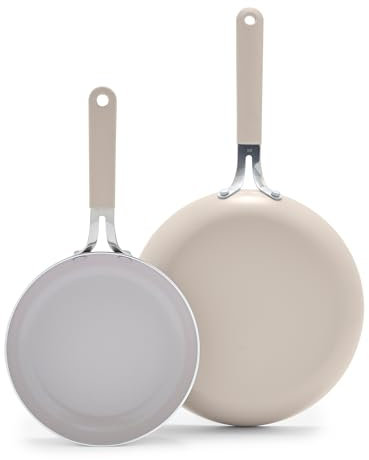GreenLife 8” & 10” 2 Piece Nonstick Ceramic Frying Pan Set, Lightweight Healthy PFAS-Free Skillets, Dishwasher & Oven Safe, Durable Body, Silicone Stay-Cool Handles, Easy Release, Taupe