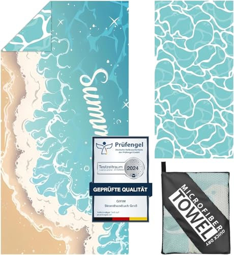 Strandhandtuch Groß - 180 x 100 cm Strandtuch Mikrofaser mit Tasche, Saugfähig und Schnell Trocknende Strandtuch, Weiches & Leichtes Beach Towel für Strand, Schwimmen (Strand)