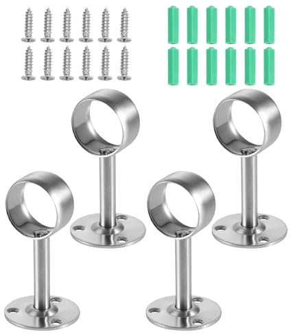 4 Piezas Soporte Barra Cortina, Soporte Barra Armario, Soporte Cortina Techo, Soporte para Cortinas, Soportes de Barras de Cortina, con 12 Tornillos y 12 Tubos de Expansión, para Colgar Postes de 22mm