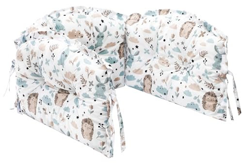 Schutz für Bettrahmen Baby Bett - Bettkantenschutz für Kinderbetten 38 x 200 cm - zweiseitig - Atmungsaktive Polsterung, Rausfallschutz für Babybett - Umrandung Babybett – Muster Igelchen