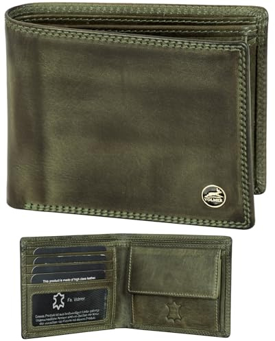 Fa.Volmer ® Leder Geldbörse Herren mit RFID-Schutz - extra-stabile Doppelnaht (4+2 Card - Hunter Green)