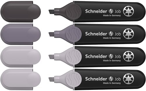 Schneider Job 150 Textmarker (aus recyceltem Kunststoff, ausgezeichnet mit Der blaue Engel) 4er Etui, Grautöne, taupegrau (2x), mauvegrau, schiefergrau