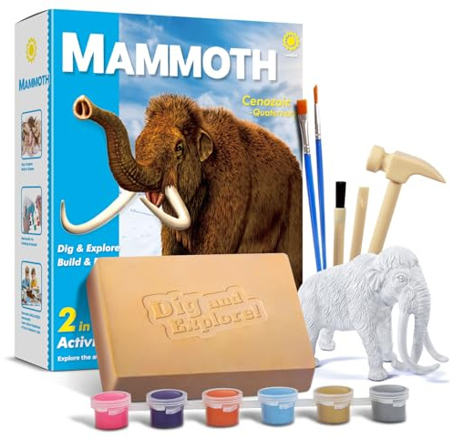 EGGBOX Juego de excavación de Esqueleto de mamut para niños – Kit 2 en 1 de excavación y construcción con mamut Grafiti, experimentos para niños 6 años, experimentos de paleontología y fósiles