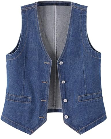 Veste En Jean Femme Courte Sans Manches Tailleur Serré Minceur Denim Épais Qualité Coutures Fines Ourlet Micro-Fronçé Design Uni Sexuel Idéal Tenues Quotidiennes Sorties Décontractées Mode Tendance