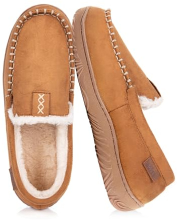 BOVTY Men's Moccasin Slippers Memory Foam Soft Wool-Like Lined House Shoes