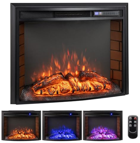 COSTWAY Elektrokamin mit Heizung 1500W, Wandkamin elektrisch mit Fernbedienung, Überhitzungsschutz, 5H Timer, einstellbare 3D-Flammeneffekt und Helligkeit, 5000BTU Einbaukamin 69,5 x 21 x 53 cm