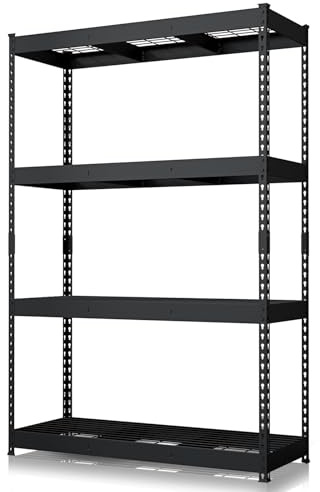 KARAT Étagère de Rangement Lourde Yukon Rivet – Rayonnage en Acier avec tablettes grillagées, capacité de Charge 250 à 350 kg par Niveau (Noir, 180 x 120 x 45 cm - 4 Niveaux)