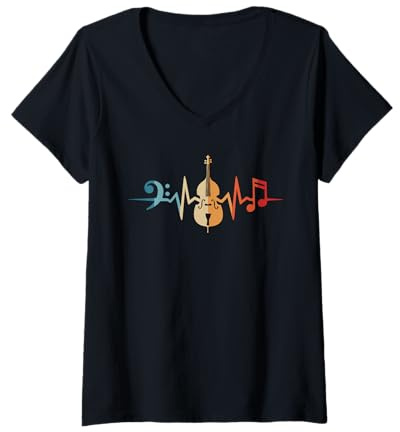 Femme Contrabassiste Battement De Cœur Contrebasse T-Shirt avec Col en V