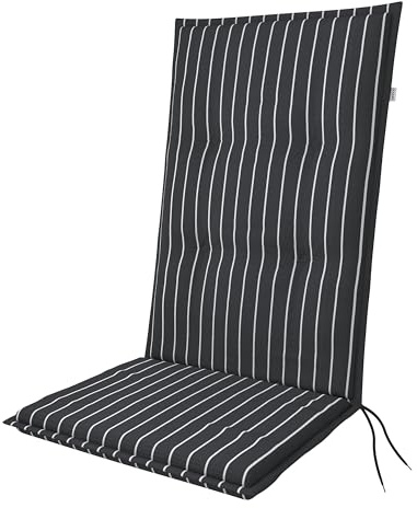 Doppler Cojín para Silla de jardín Respaldo Alto, Modelo Living, Rayas Negras, 119x48x6cm – con 6cm de Acolchado | de Asiento con Cinta de sujeción para el Respaldo y Cintas para Atar