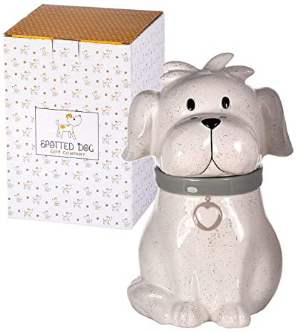 SPOTTED DOG GIFT COMPANY Cookie Jar, Ceramic Biscuit Barrel, Large Food Storage Jar, Cute Novelty Kitchen Canister with Lid, Dog Themed Kitchen Decor Accessories, Gifts for Dog Lovers Owners (White)