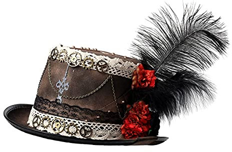 COSDREAMER Unisex Steampunk Top Hats Halloween Costume Hat with Goggles Black … (Schwarz 13, one Size)