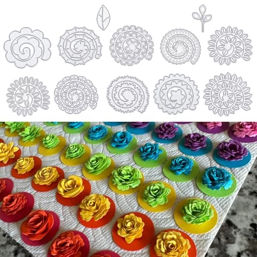 ORIGACH 20 Pièces Fleur en Spirale 3D Métal Matrices de Découpe Modèle Moule pour DIY Album de Scrapbooking Papier Carte Craft