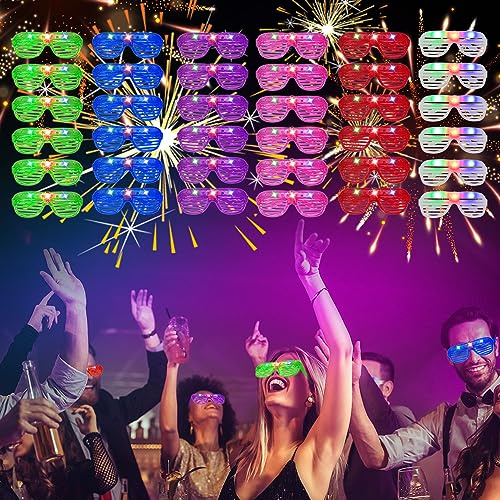 SZHFU 36 Pcs Neon glasses Party, Shutter Unisex 6 Colors Party Flashing glasses, 3 Modes light up glasses, Led glasses neon accessories, for Christmas Halloween Wild Clubbing Birthday Party (36 Pcs)
