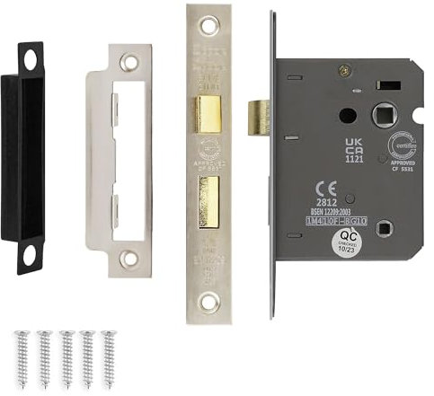 Decoranddecor Bathroom Mortice Lock - 3inch / 76mm - Satin Nickel - Fire Rated - UKCA & CE Approved