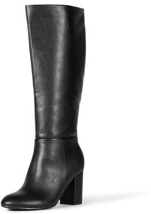 Amazon Essentials Bota de tacón alto Mujer, Negro Cuero de Imitación, 35 EU