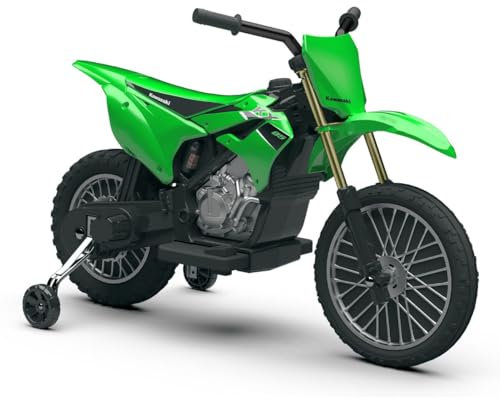 INJUSA - Kawasaki KX85 Elektromotorrad für Kinder ab 3 Jahren, mit Batterie 12V, Gaspedal, Stützräder, Elektrische Bremse, Geschwindigkeit 6 km/h, Grün Farbe