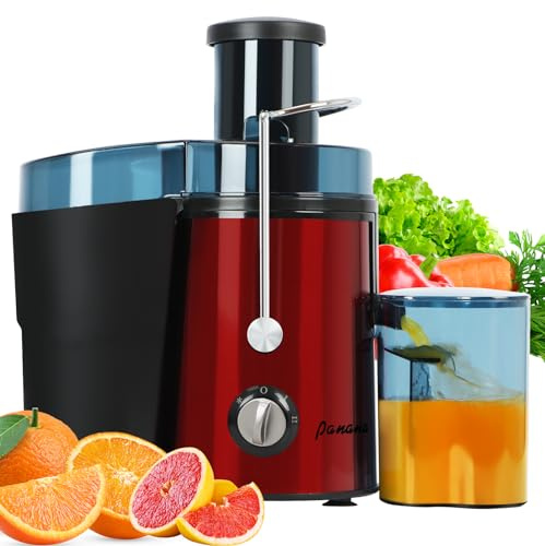 Panana Extractor centrífugo de exprimidor con boca ancha de 3 pulgadas para frutas y verduras, fácil de limpiar, acero inoxidable, sin BPA (rojo)