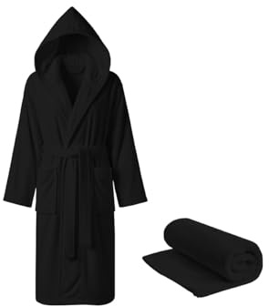 SOFFICIOSO Accappatoio Unisex in Spugna Uomo Donna con Cintura E Cappuccio Sophie XXXL Nero