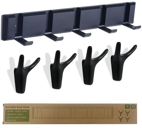 SHEGZHUC Perchero de Pared Plegable 5 Ganchos para Colgar Percheros pared Colgador pared Perchero Entrada Recibidor Perchero pared Negro para Colgar Abrigos Bufandas + 4 Ganchos de Cuerno || Negro