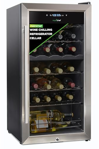 Nutrichef 28 Bottle Wine Fridge - Dual Zone Wine Chiller, Adjustable Temperature 41°F to 64°F, Ultra Quiet Operation, Free Standing Wine Cooler For Home, & Office, 33 x 11 x 26 IN (Black)