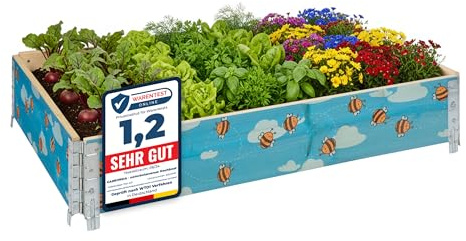 Garronda träpallkrage med tryck – högbädd i trä för växter, blommor, örter, frukt och grönsaker, förvaringslåda med dekorativt motiv GD-0075 (Bi med bakgrund, 1-pack)