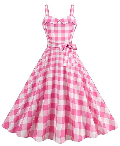 Yimuzche - Vestido de noche de cóctel vintage de enrejado rosa pin-up vestido de mujer retro Rockabilly años 50 sexy falda ocio boda fiesta ceremonia