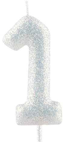 Cxryrzhe Vela de cumpleaños número 1 color blanco iridiscente con purpurina para decoración de tartas para fiestas, celebraciones, suministros de decoración