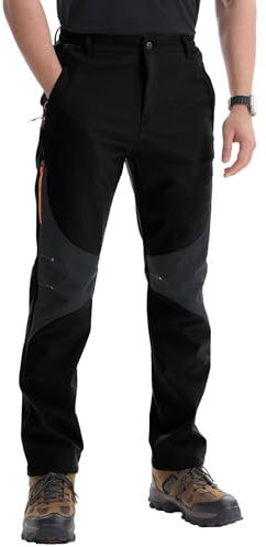 PrimeCrest Pantalon Trekking Hombre Montaña Impermeables Termico Pantalones Invierno Snowboard Nieve Senderismo Pantalon Caza Esqui Negro 34