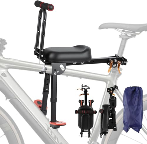Kirumie Child Bike Seat Foldable, Front Mount Bike Seat for Kids on Adult Bike, Portable Quick-Release Toddler Bike Seat with Carrying Bag for All Mountain Bikes